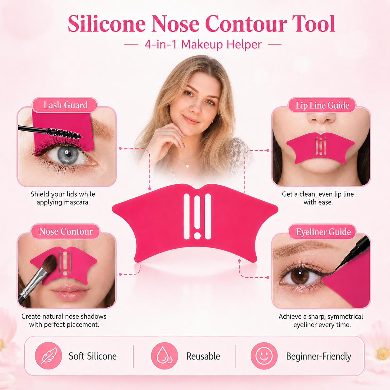 Universal Nose Shadows Makeup Tool Reusable Highlight Contour Shadows Mold Silicone Eyeliner Makeup Stencils for Women Makeup