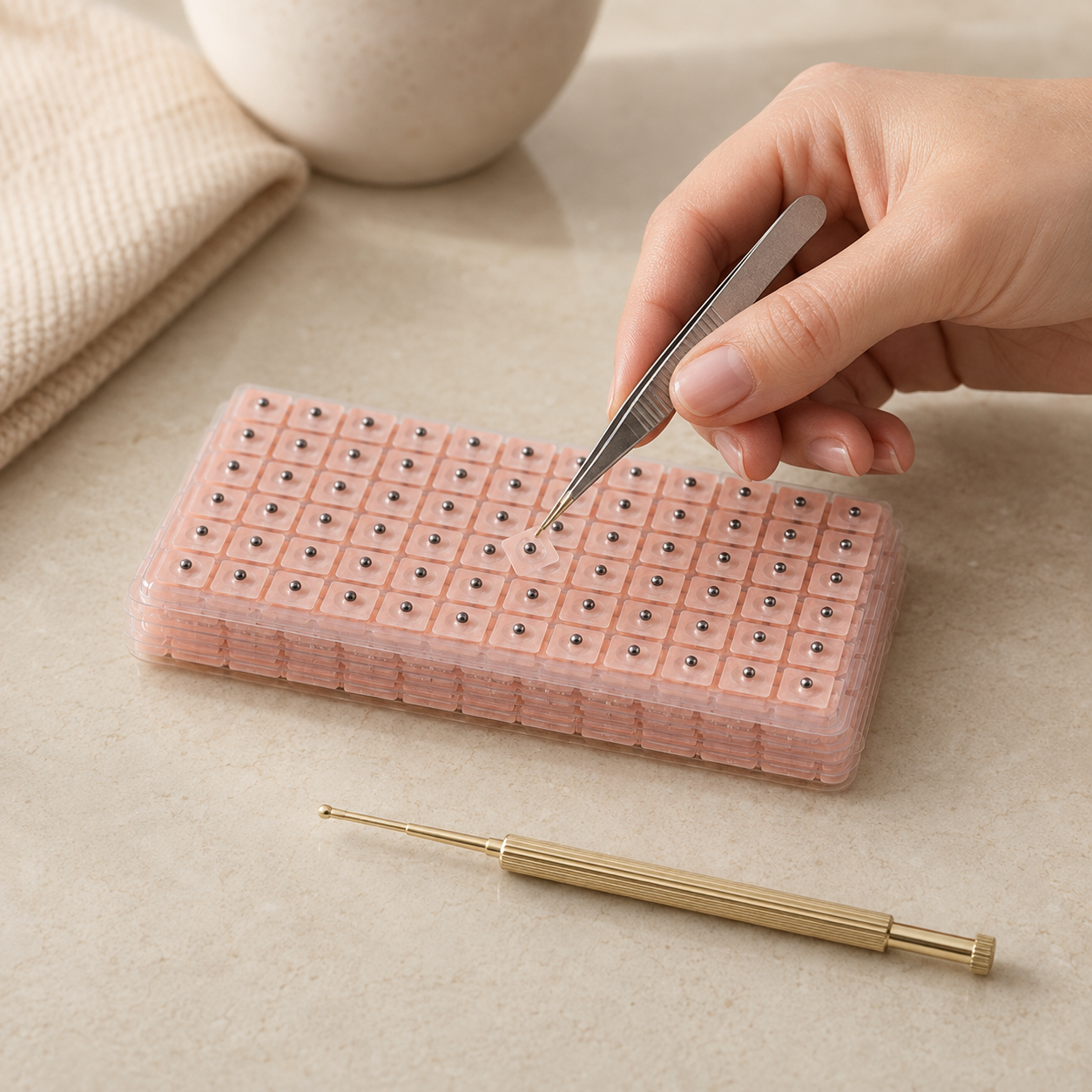 600-Piece Ear Seed Acupressure Kit with Chart, Tweezers & Applicator