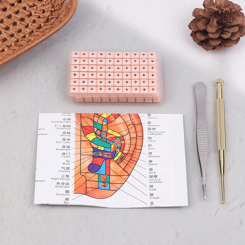 600-Piece Ear Seed Acupressure Kit with Chart, Tweezers & Applicator
